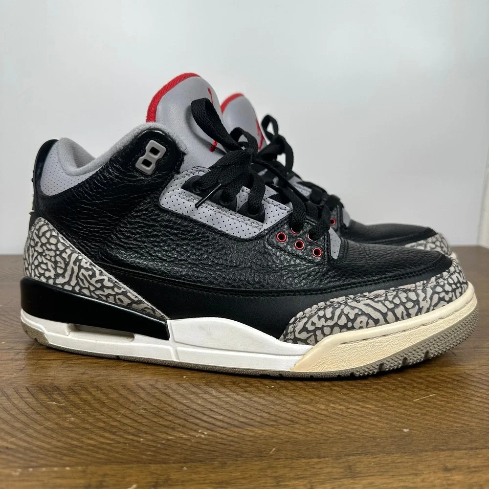 Jordan 3 Retro Mens 10.5 Black Cement 2018 Elephant Print Leather Sneakers Nike